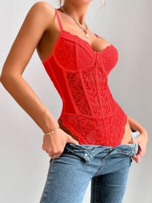 Elegant Bodycon Print V Neck Sleeveless Bodysuit - Image 10