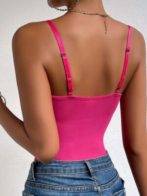 Elegant Bodycon Print V Neck Sleeveless Bodysuit - Image 5