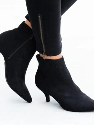 Elegant Casual Black Leopard Pointed Toe Ankle Boots - Image 2