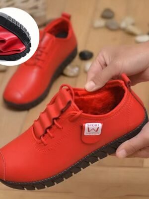 Elegant Casual Flat Heel Round Toe PU Lace-Up Sneakers - Image 1