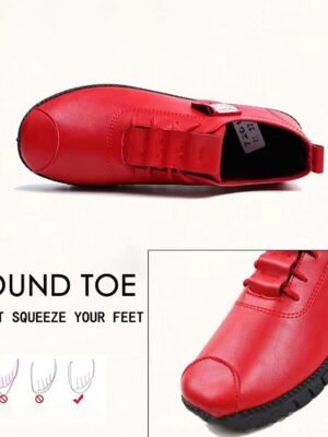 Elegant Casual Flat Heel Round Toe PU Lace-Up Sneakers - Image 3