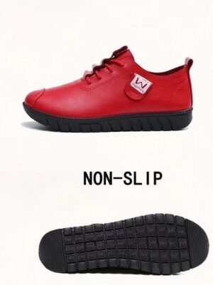 Elegant Casual Flat Heel Round Toe PU Lace-Up Sneakers - Image 4