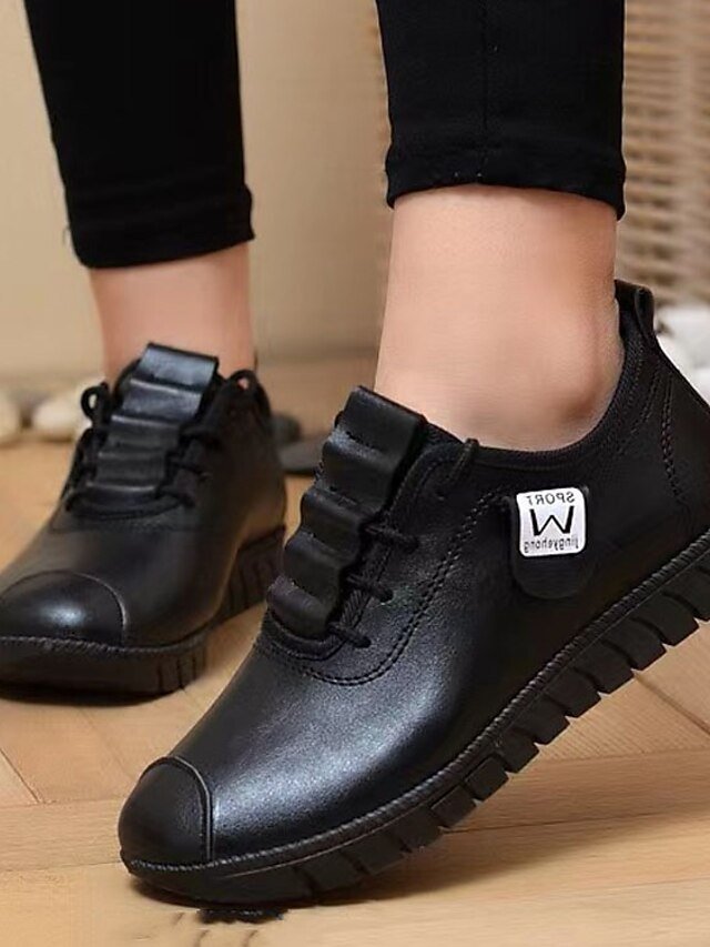 Elegant Casual Flat Heel Round Toe PU Lace-Up Sneakers - Image 5