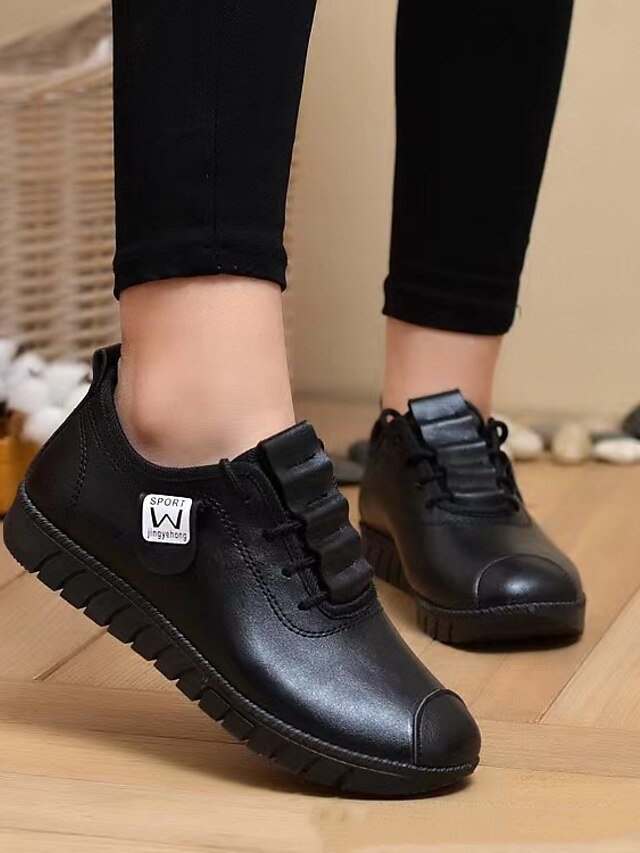 Elegant Casual Flat Heel Round Toe PU Lace-Up Sneakers - Image 7