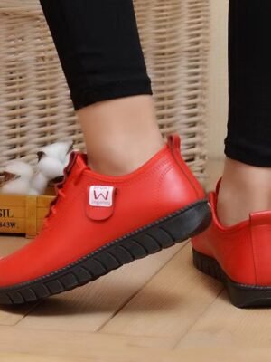 Elegant Casual Flat Heel Round Toe PU Lace-Up Sneakers - Image 8