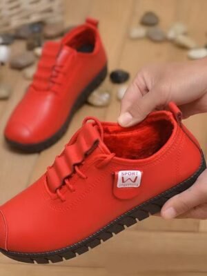 Elegant Casual Flat Heel Round Toe PU Lace-Up Sneakers - Image 9