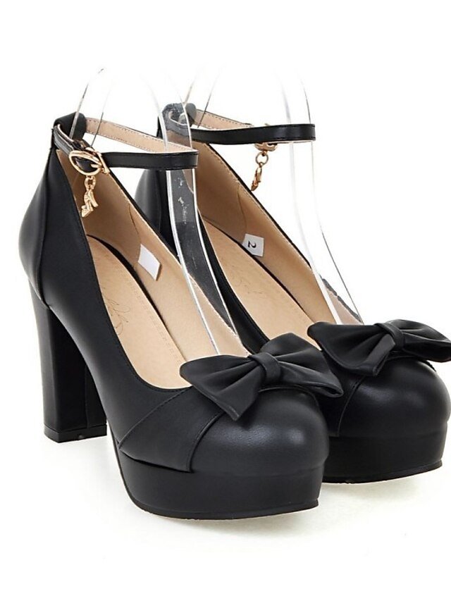 Elegant Chunky Bow Detail Platform Ankle Strap Heels - Image 2