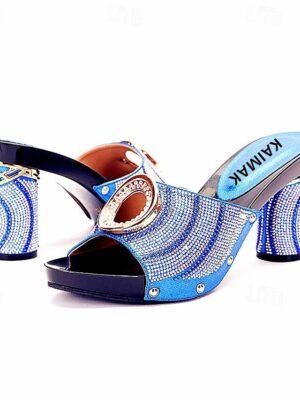 Elegant Chunky Rhinestone Platform Peep-Toe Heels - Image 5