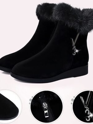 Elegant Comfortable Rhinestone Faux Fur Ankle Snow Boots - Image 7
