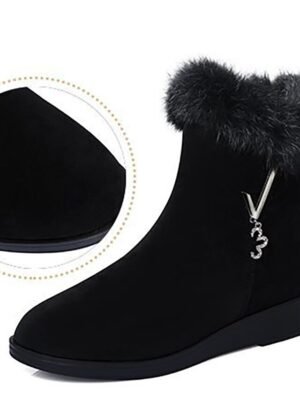 Elegant Comfortable Rhinestone Faux Fur Ankle Snow Boots - Image 9