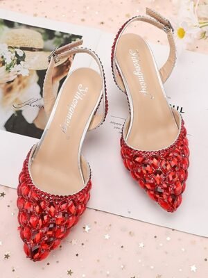 Elegant Crystal Rhinestone Pointed Toe Slingback High Heels - Image 10