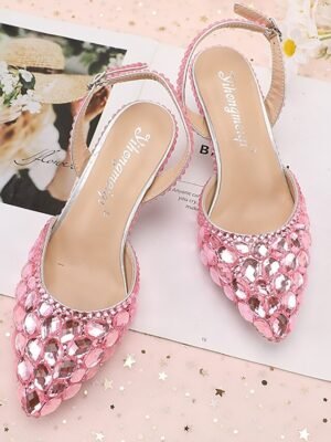 Elegant Crystal Rhinestone Pointed Toe Slingback High Heels - Image 11
