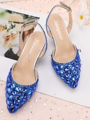 Elegant Crystal Rhinestone Pointed Toe Slingback High Heels - Image 12