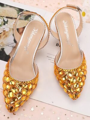 Elegant Crystal Rhinestone Pointed Toe Slingback High Heels - Image 14