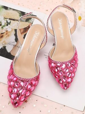 Elegant Crystal Rhinestone Pointed Toe Slingback High Heels - Image 15