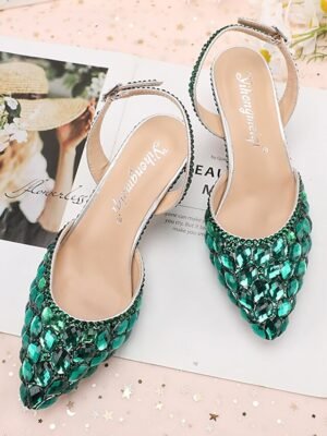 Elegant Crystal Rhinestone Pointed Toe Slingback High Heels - Image 7