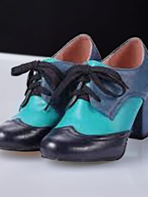 Elegant Cute Colour Block Cone Heel Round Toe Leather Buckle Heels - Image 2