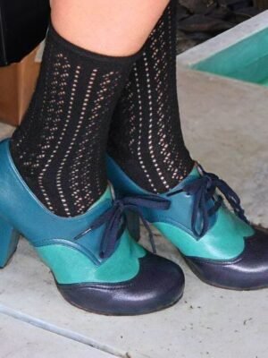 Elegant Cute Colour Block Cone Heel Round Toe Leather Buckle Heels - Image 3