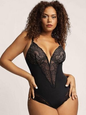 Elegant Fitted Solid V Neck Sleeveless Short Bodysuit - Image 1