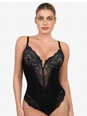 Elegant Fitted Solid V Neck Sleeveless Short Bodysuit - Image 2