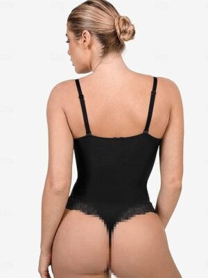 Elegant Fitted Solid V Neck Sleeveless Short Bodysuit - Image 4