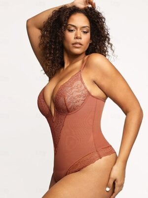 Elegant Fitted Solid V Neck Sleeveless Short Bodysuit - Image 7