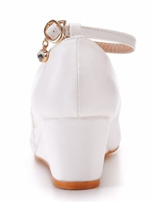 Elegant Floral Embroidery Lace Ankle Strap Wedge Wedding Shoes - Image 3