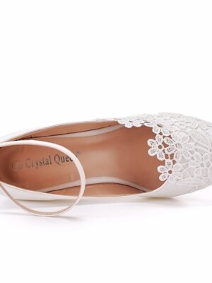 Elegant Floral Embroidery Lace Ankle Strap Wedge Wedding Shoes - Image 4