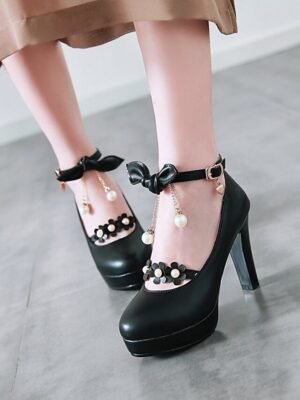 Elegant Floral Platform Round Toe Mary Jane Heels - Image 11