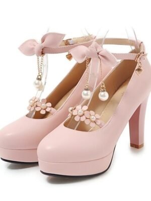 Elegant Floral Platform Round Toe Mary Jane Heels - Image 3