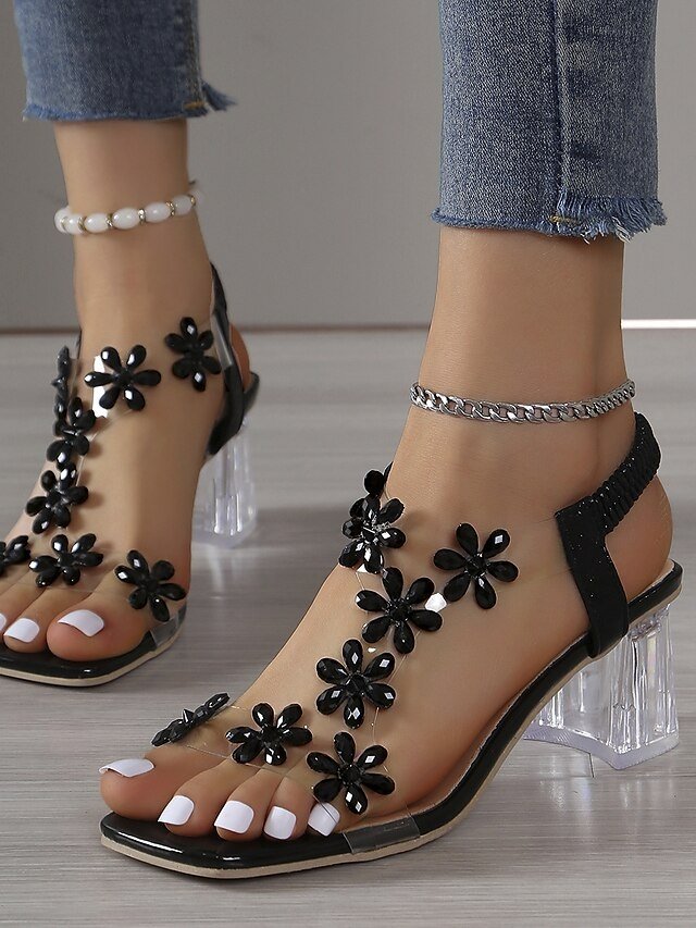 Elegant Floral Rhinestone Embellished High Heel Open-Toe Sandals - Image 4