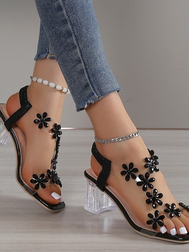 Elegant Floral Rhinestone Embellished High Heel Open-Toe Sandals - Image 5