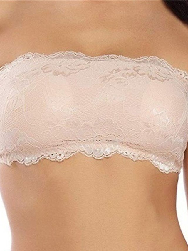 Elegant Full Coverage Scoop Neck Lace Strapless Bra - Image 1