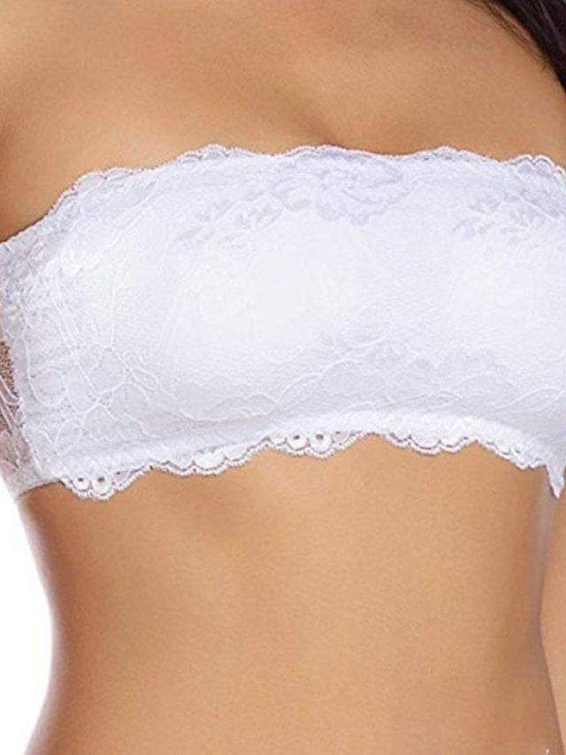 Elegant Full Coverage Scoop Neck Lace Strapless Bra - Image 2