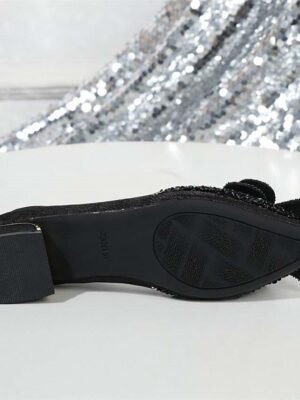 Elegant Glitter Pointed Toe Bow Detail Low-Heel Flats - Image 10