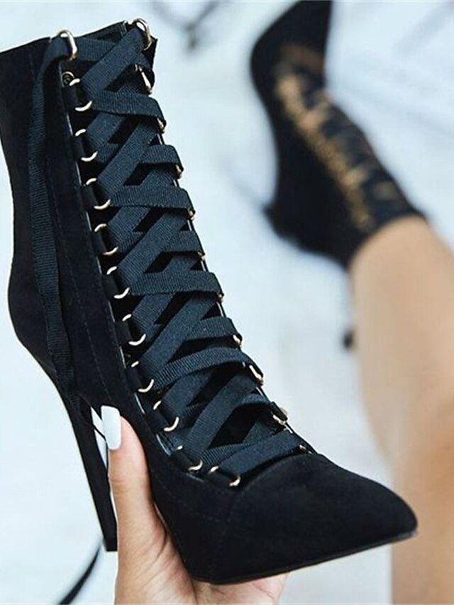 Elegant Grey Suede Lace-Up Pointed Toe Ankle Boots - Image 2