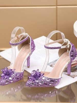 Elegant High Heel Rhinestone Ankle Strap Sandals - Image 2