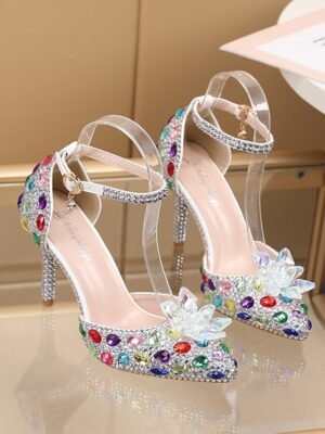 Elegant High Heel Rhinestone Ankle Strap Sandals - Image 5
