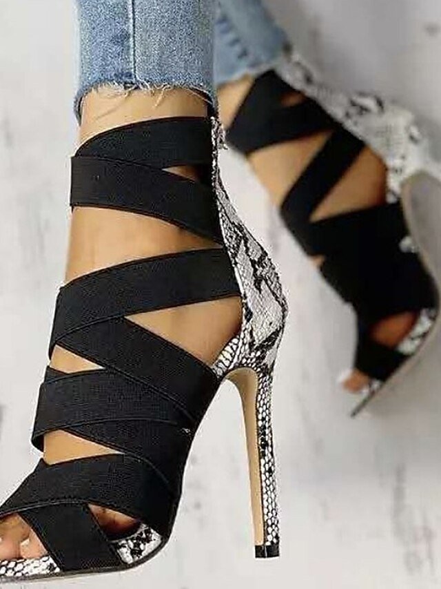 Elegant High Heel Snakeskin Open Toe Wrap-Around Sandals - Image 2