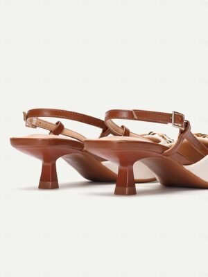 Elegant Low Heel Embroidered Slingback Chain Detail Pumps - Image 6