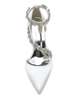 Elegant Luxurious Rhinestone Chunky Heel Satin Ankle Strap Pumps - Image 5