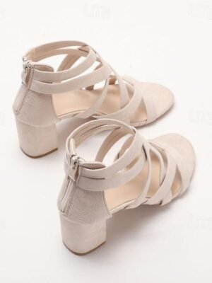 Elegant Minimalism Gladiator Cross Strap Block Heel Sandals - Image 14