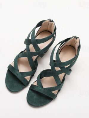 Elegant Minimalism Gladiator Cross Strap Block Heel Sandals - Image 3