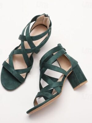 Elegant Minimalism Gladiator Cross Strap Block Heel Sandals - Image 4