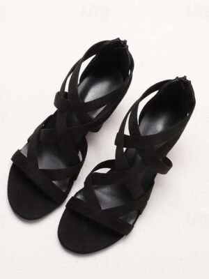 Elegant Minimalism Gladiator Cross Strap Block Heel Sandals - Image 9