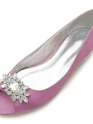 Elegant Navy Blue Satin Peep-Toe Flats with Rhinestones - Image 9