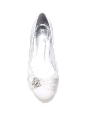 Elegant Navy Satin Rhinestone Ballet Flats - Image 4