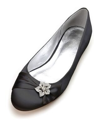 Elegant Navy Satin Rhinestone Ballet Flats - Image 9