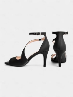 Elegant Nude Satin Open Toe Stiletto Heels - Image 10