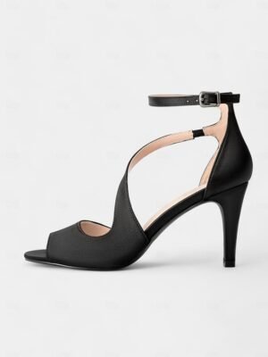 Elegant Nude Satin Open Toe Stiletto Heels - Image 9